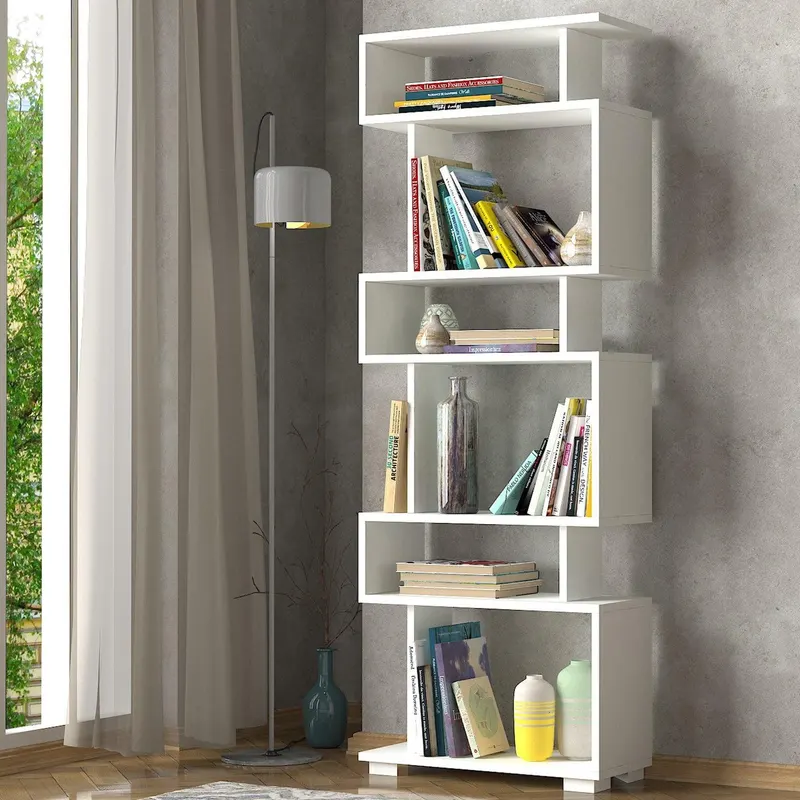Bibliotecă Blok, Diverse culori, 60x20x165 cm - Alb