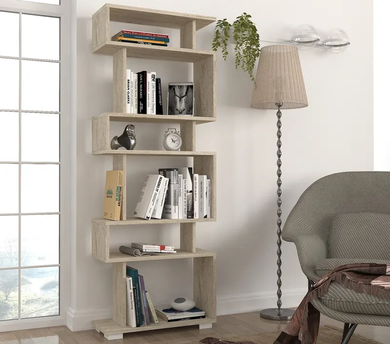 Bibliotecă Blok, Diverse culori, 60x20x165 cm - Travertin