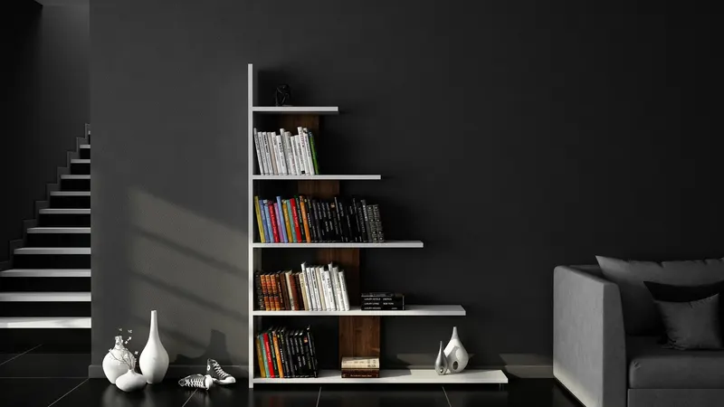 Bibliotecă Reward, Diverse culori, 122x20x120 cm - Alb - Nuc