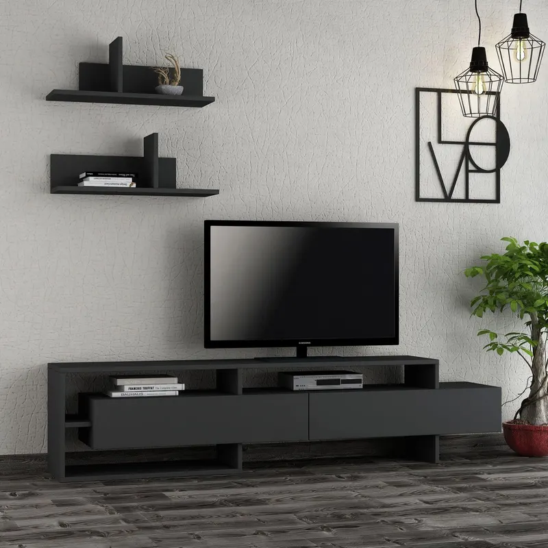 Comodă TV Gara, Diverse culori, 180x32x42 cm - Antracit