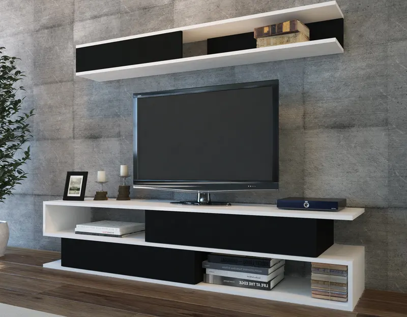 Comodă TV Sims, Diverse culori, 176x32x39 cm - Alb - Negru
