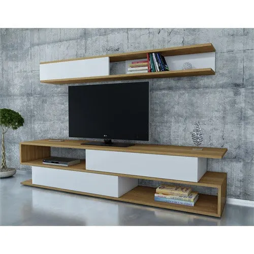 Comodă TV Sims, Diverse culori, 176x32x39 cm - Alb - Teak