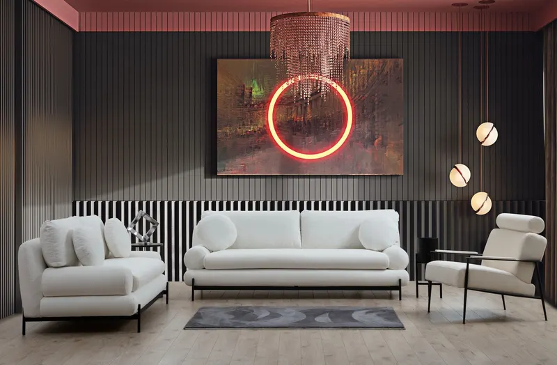 Canapea fixă Livorno, Alb, Diverse configurații, Diverse dimensiuni - 2 locuri / 188x92x85 cm