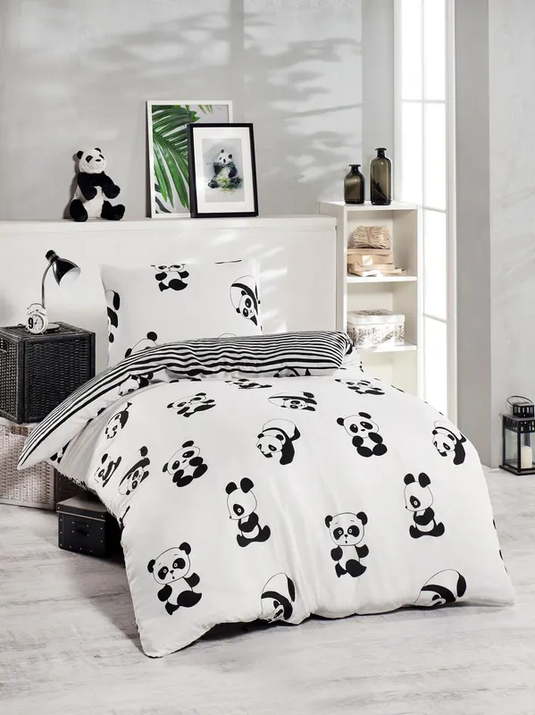 Set Lenjerie Panda, Negru - Alb, Diverse dimensiuni - 140x200 cm
