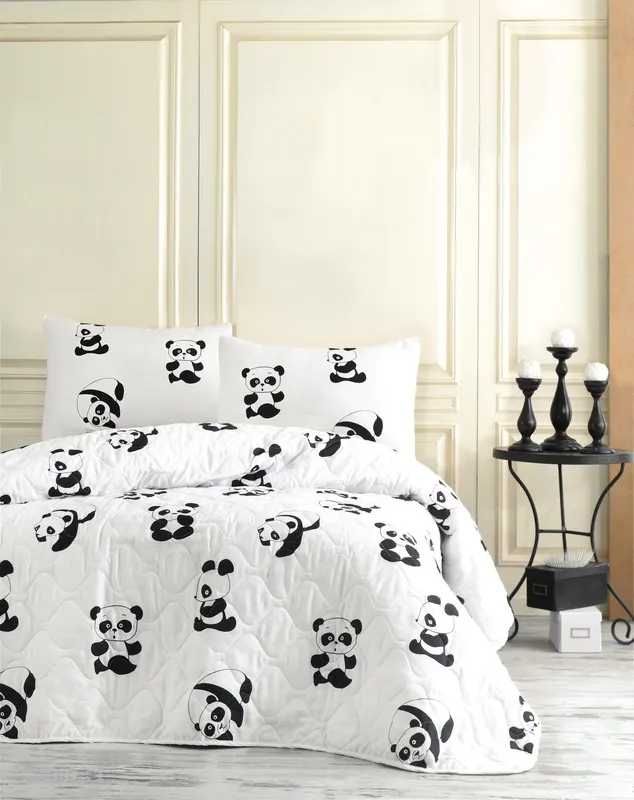 Set Lenjerie Panda, Negru - Alb, Diverse dimensiuni - 160x220 cm