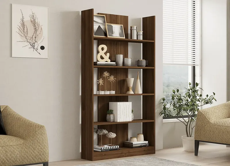 Bibliotecă İkiz, Diverse culori, Diverse dimensiuni - Nuc / 100x26x187 cm