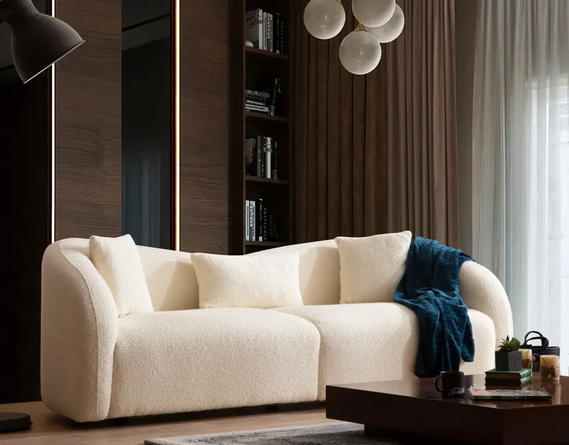 Canapea fixă Venedik, Crem, Diverse configurații, Diverse dimensiuni - 3 locuri / 236x91x76 cm