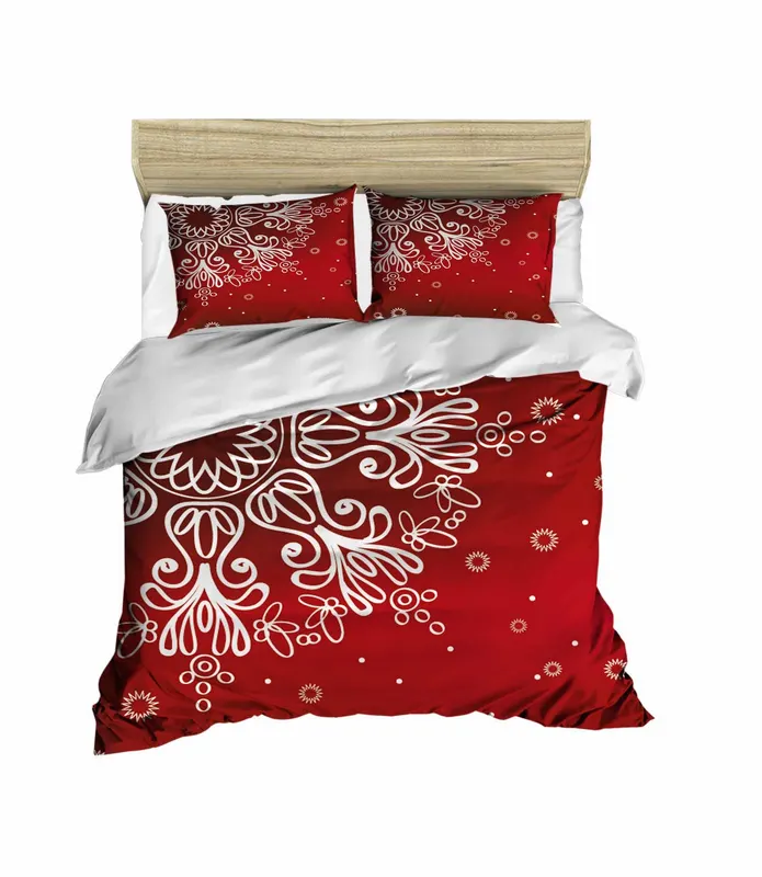Set lenjerie de pat dublă 427, Roșu - Alb, Diverse configurații, Diverse dimensiuni - 4 bucăți / 220x240 cm