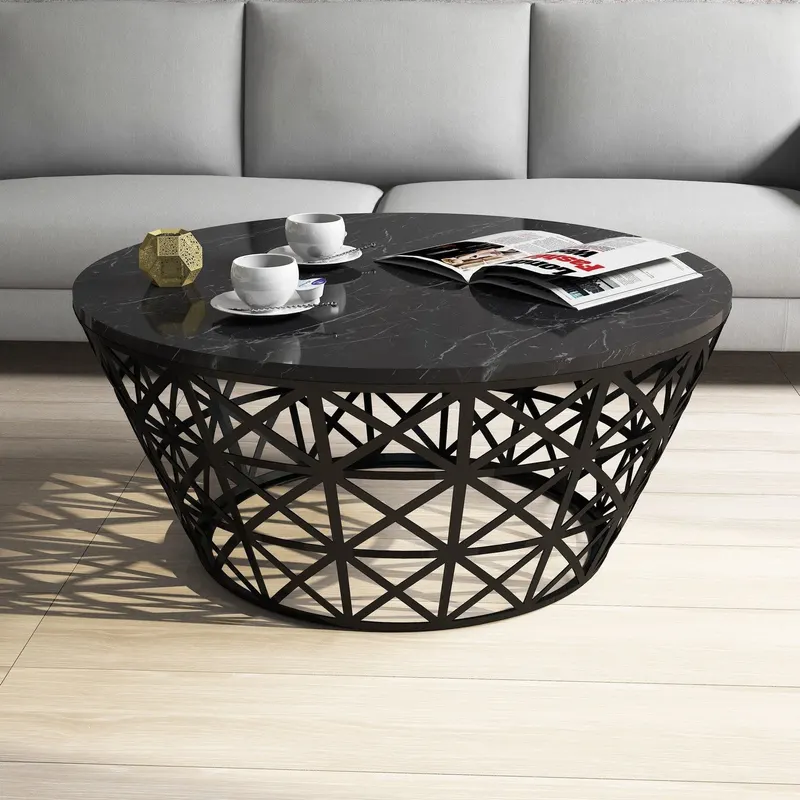 Măsuță de cafea Stil Marble, Diverse culori, Diverse configurații, Diverse dimensiuni - Negru / Standard / 90x90x38 cm