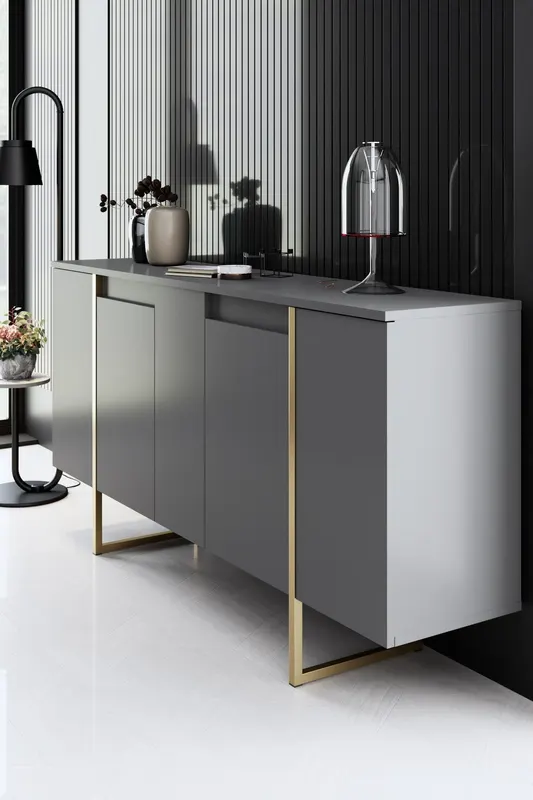 Set mobilă pentru sufragerie Luxe, Diverse culori, Diverse dimensiuni - Antracit - Auriu / 160x35x80 cm