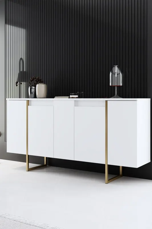 Set mobilă pentru sufragerie Luxe, Diverse culori, Diverse dimensiuni - Alb - Auriu / 160x35x80 cm