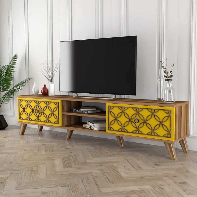 Comodă TV Class, Diverse culori, Diverse dimensiuni - Nuc - Galben / 180x35x44 cm