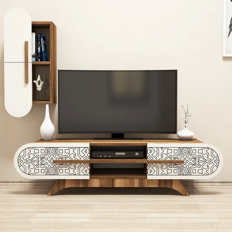 Comodă TV Defne, Diverse culori, Diverse dimensiuni - Nuc - Crem / 145x35x37 cm