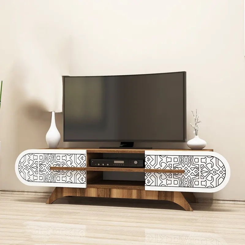 Comodă TV Defne, Diverse culori, Diverse dimensiuni - Nuc - Alb / 145x37x37 cm