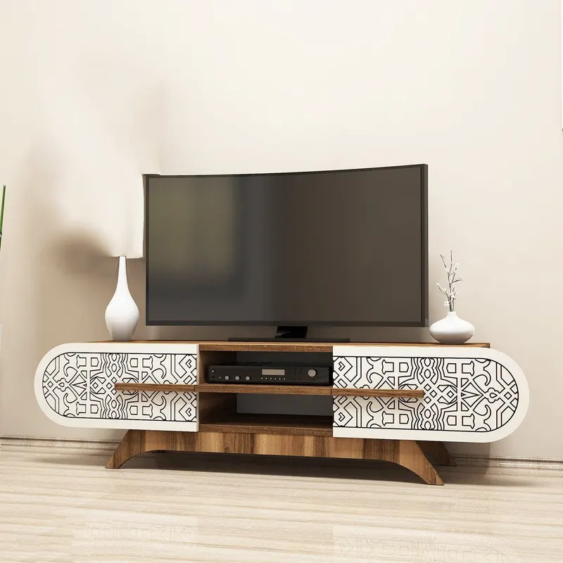 Comodă TV Defne, Diverse culori, Diverse dimensiuni - Nuc - Crem / 145x37x37 cm