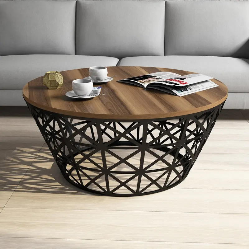 Măsuță de cafea Stil Metal Ferforje, Diverse culori, Diverse configurații, Diverse dimensiuni - Nuc - Negru / Standard / 90x38x90 cm
