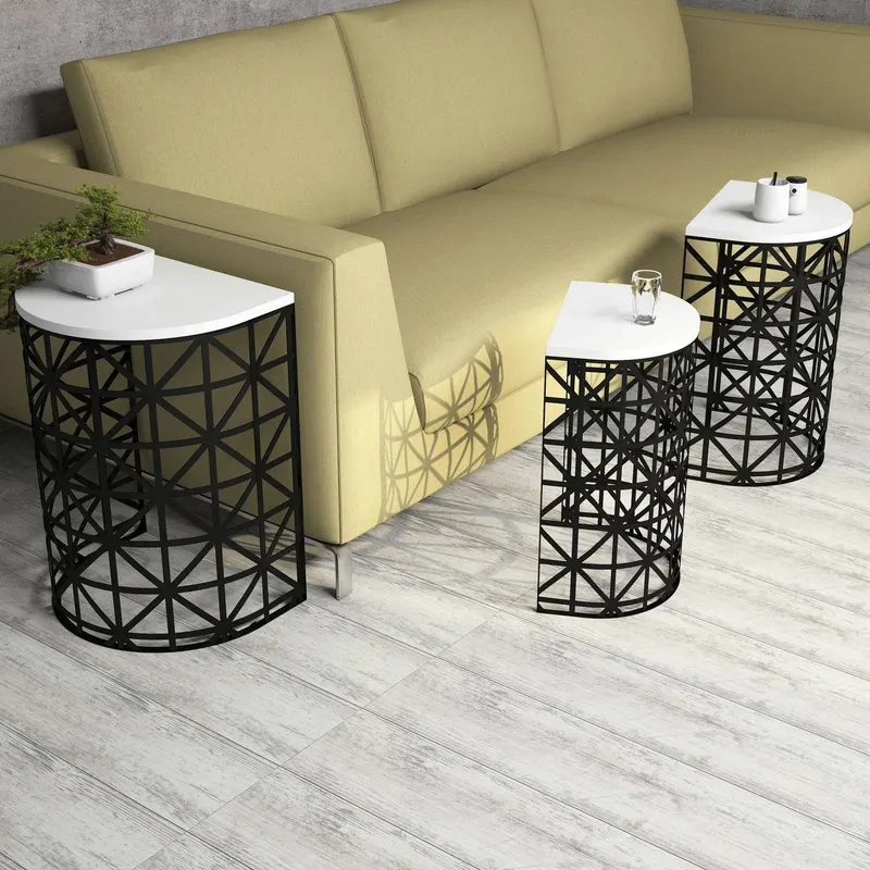 Măsuță de cafea Stil Metal Ferforje, Diverse culori, Diverse configurații, Diverse dimensiuni - Alb - Negru / 3 bucăți / 46x33x62 cm