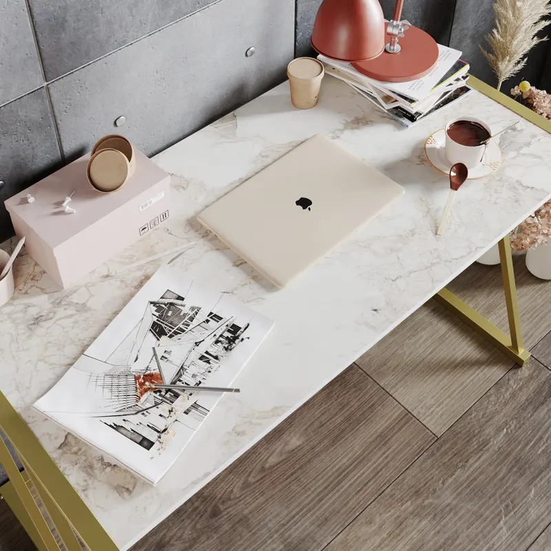 Birou Anemon, Diverse culori, Diverse dimensiuni - Alb - Auriu / 120x60x75 cm