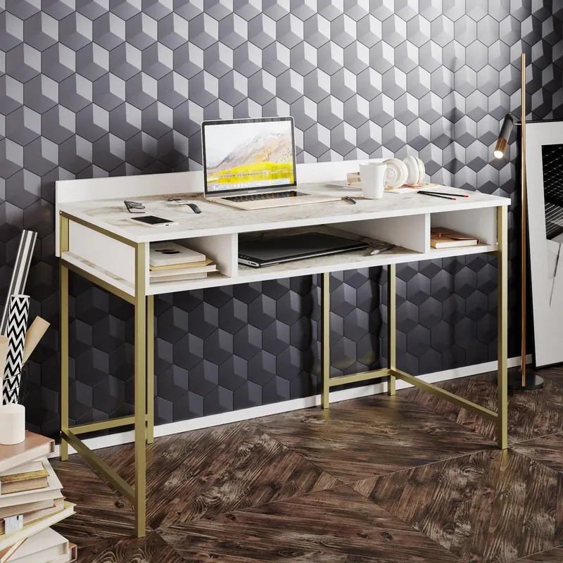 Birou Tumata, Diverse culori, Diverse dimensiuni - Auriu - Alb / 120x60x75 cm