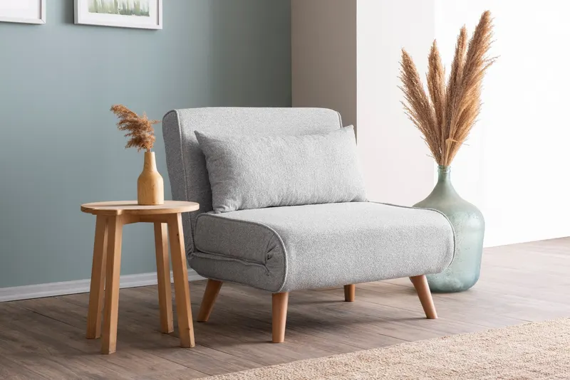 Fotoliu extensibil Folde Single - Teddy Fabric, Diverse culori, Diverse dimensiuni - Gri / 80x80x79 cm