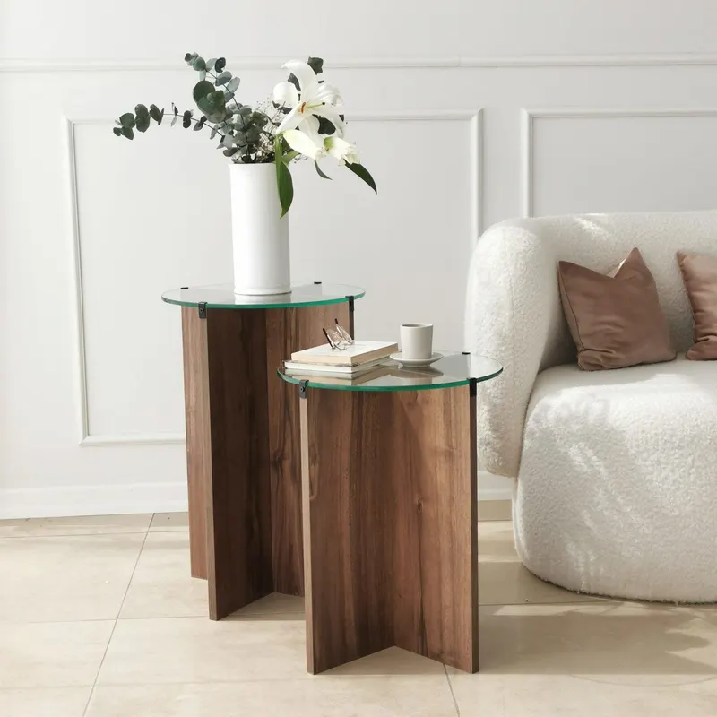 Măsuță de cafea Lily, Diverse culori, Diverse configurații, Diverse dimensiuni - Nuc / 2 bucăți / Ø40x45 cm