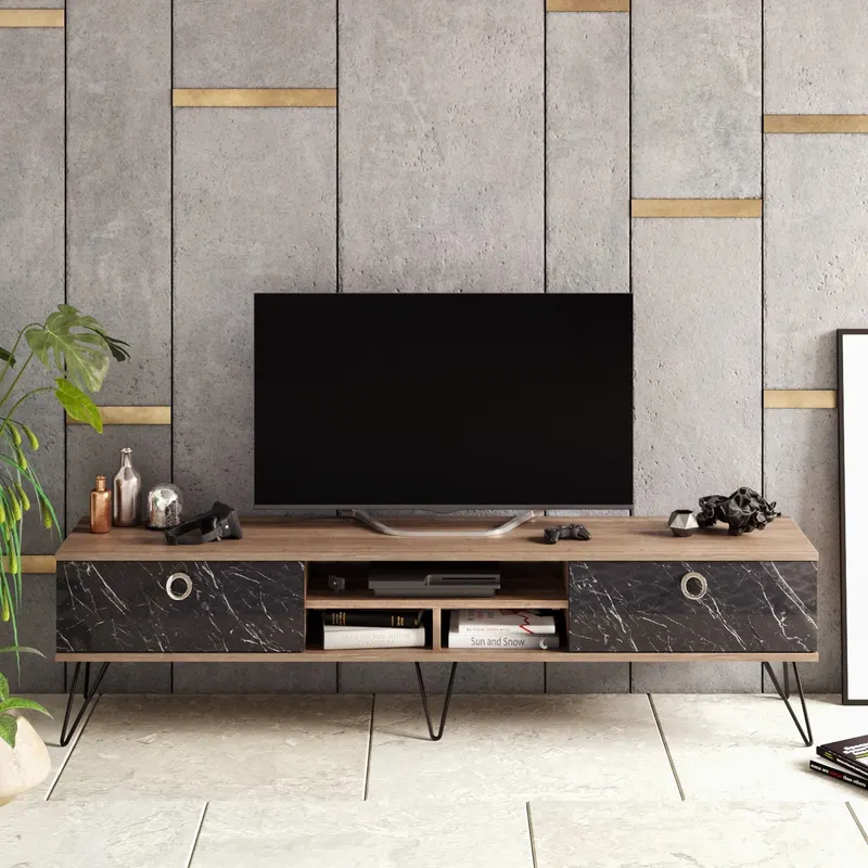 Comodă TV Lorenz, Nuc - Negru, Diverse dimensiuni - 180x35x46 cm