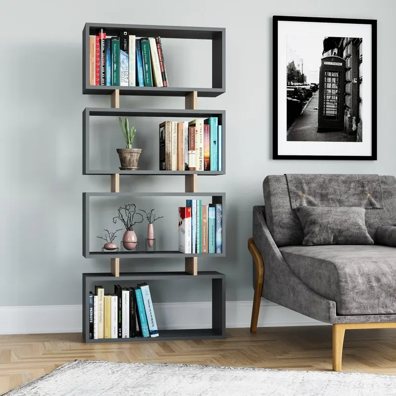 Bibliotecă Langdon, Diverse culori, Diverse dimensiuni - Antracit - Stejar / 73x25x161 cm