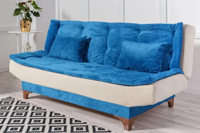 Canapea extensibilă 3 locuri Kelebek, Diverse culori, 190x85x90 cm - Albastru închis - Crem