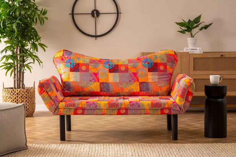 Canapea extensibilă 2 locuri Chatto, Patchwork, Multicolor, 150x70x75 cm - Multicolor