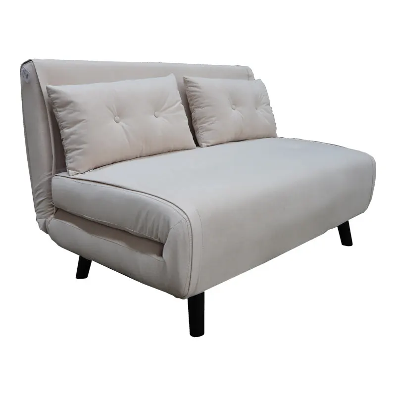 Canapea extensibilă Josuane, Catifea, Picioare negre, Bej, 122x80x81 cm - Bej
