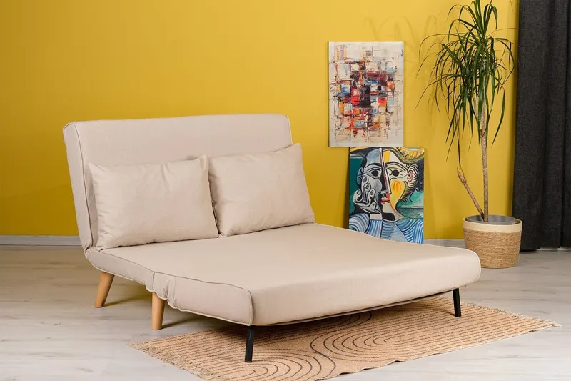 Canapea extensibilă 2 locuri Folde, Diverse culori, 120x80x79 cm - Crem