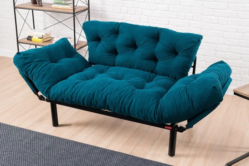 Canapea extensibilă 2 locuri Nitta, Diverse culori, 155x70x85 cm - Albastru petrol