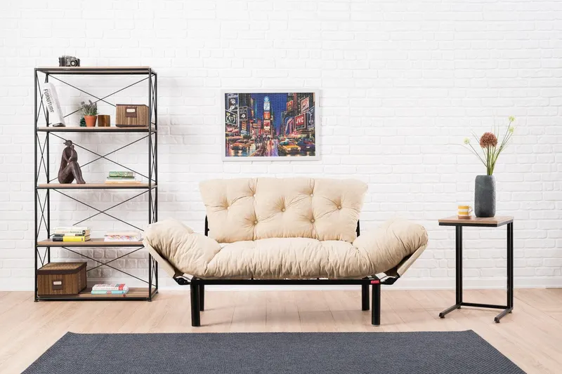 Canapea extensibilă 2 locuri Nitta, Diverse culori, 155x70x85 cm - Crem