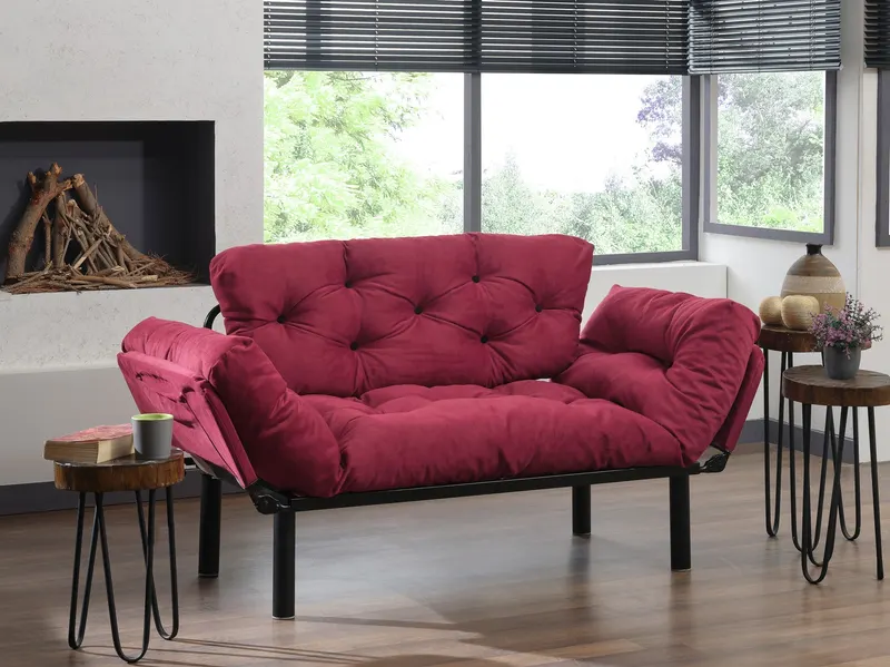 Canapea extensibilă 2 locuri Nitta, Bordo, 155x70x80 cm - Bordo