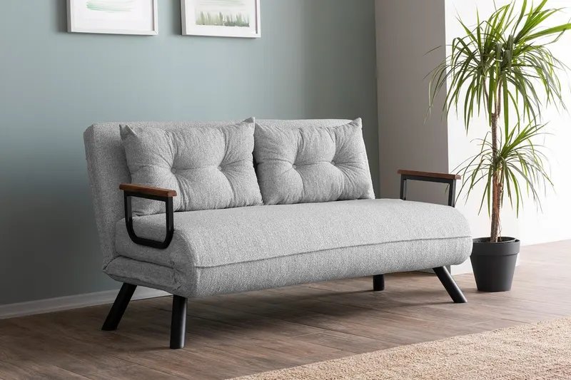 Canapea extensibilă 2 locuri Sando, Teddy, Diverse culori, 133x50x41 cm - Gri deschis