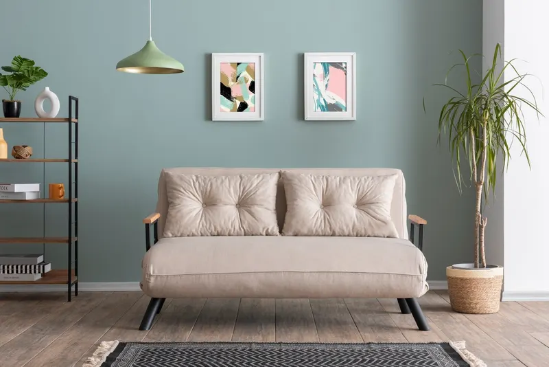 Canapea extensibilă 2 locuri Sando, Versiunea 2, Crem, 133x50x41 cm - Crem