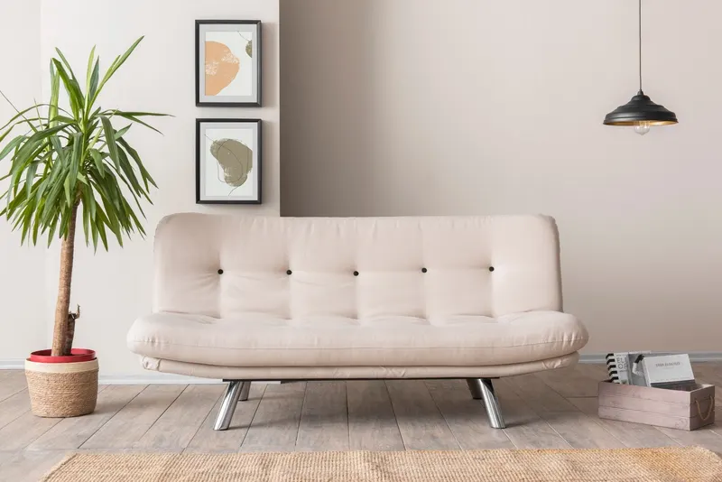 Canapea extensibilă 3 locuri Misa, Versiunea 3, Crem, 175x52x40 cm - Crem