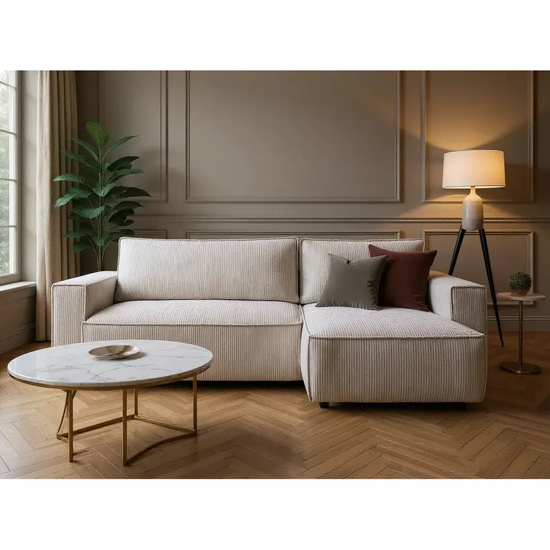Canapea extensibilă cu depozitare Capri, Colț, Reversibilă, Diverse culori, 275x145x85 cm - Bej