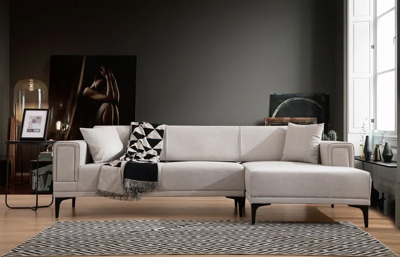 Canapea extensibilă Horizon, Colț, Dreapta, Diverse culori, 250x140 cm - Ecru