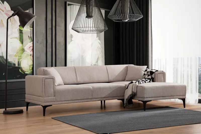 Canapea extensibilă Horizon, Colț, Dreapta, Diverse culori, 250x140 cm - Maro deschis