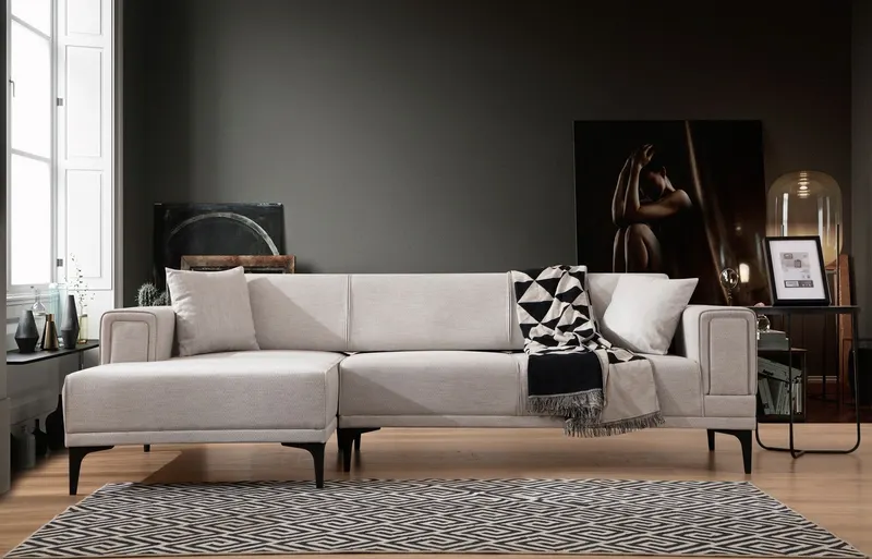 Canapea extensibilă Horizon, Colț, Stânga, Diverse culori, 250x140 cm - Ecru
