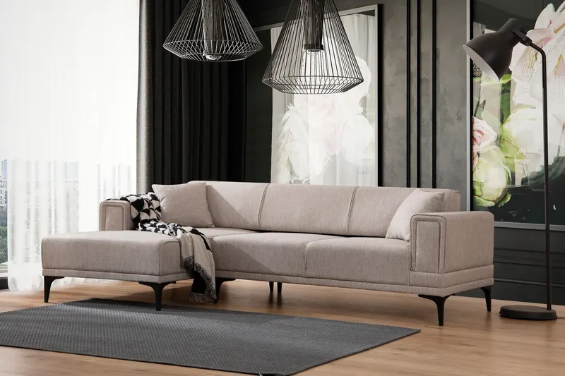 Canapea extensibilă Horizon, Colț, Stânga, Diverse culori, 250x140 cm - Maro deschis
