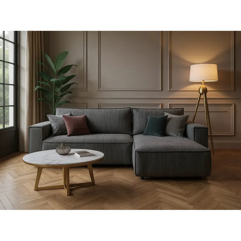 Canapea extensibilă 3 locuri cu depozitare Armando, Colț, Diverse culori, 240x147x85 cm - Gri închis