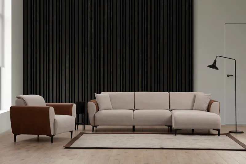 Canapea extensibilă Aren, Colț, Dreapta, Diverse culori, 260x150 cm - Bej - Scorțișoară