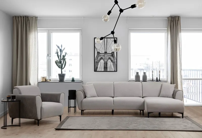 Canapea extensibilă Aren, Colț, Dreapta, Diverse culori, 260x150 cm - Gri deschis