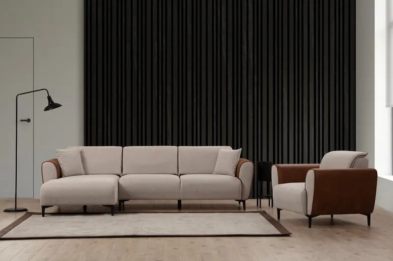 Canapea extensibilă Aren, Colț, Stânga, Diverse culori, 260x150 cm - Bej - Scorțișoară