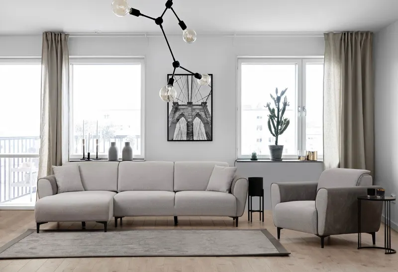 Canapea extensibilă Aren, Colț, Stânga, Diverse culori, 260x150 cm - Gri deschis