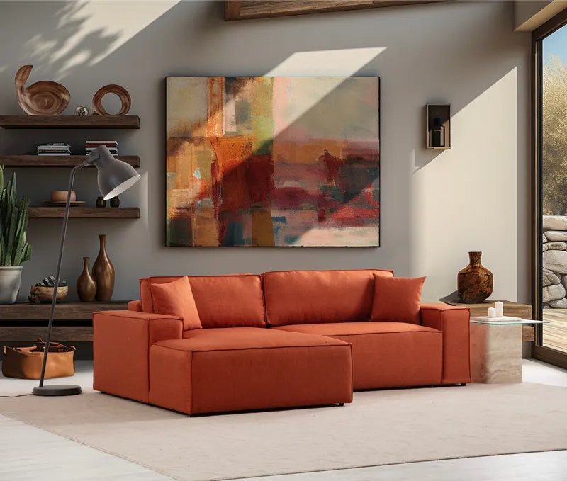 Canapea extensibilă de colț Pırlo, Stânga, Diverse culori, 260x170x78 cm - Portocaliu