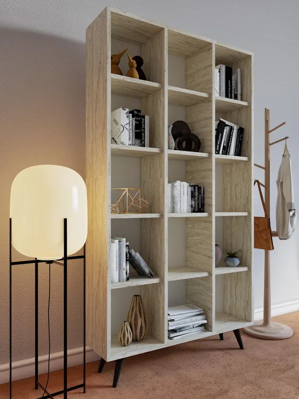 Bibliotecă Zipa, Travertin, 100x25x184 cm - Bej