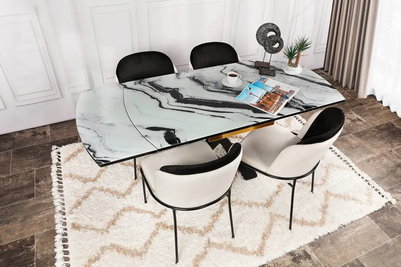 Set 4 scaune Dore 145 V4, Negru - Crem, 54x55x86 cm - Auriu - Negru - Crem